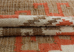 Multi Size Tan Orange Ivory Color Hand Woven Kilim Jute Southwestern Oriental Rug