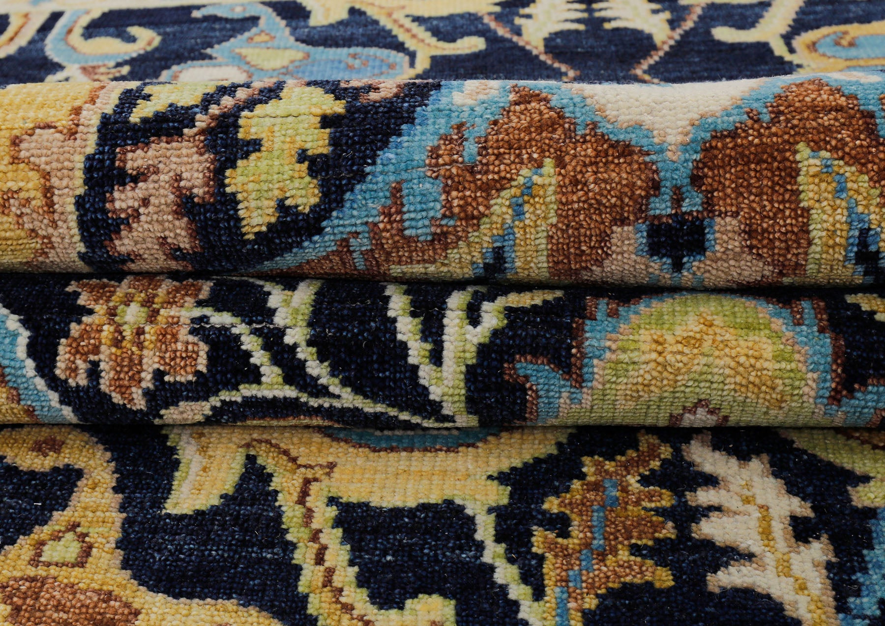 Multi Size Navy Mint Ivory Color Hand Knotted Oushak Wool  Oriental Rug