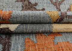 Multi Size Slate Blue Orange Color Hand Woven Kilim Jute Traditional Oriental Rug