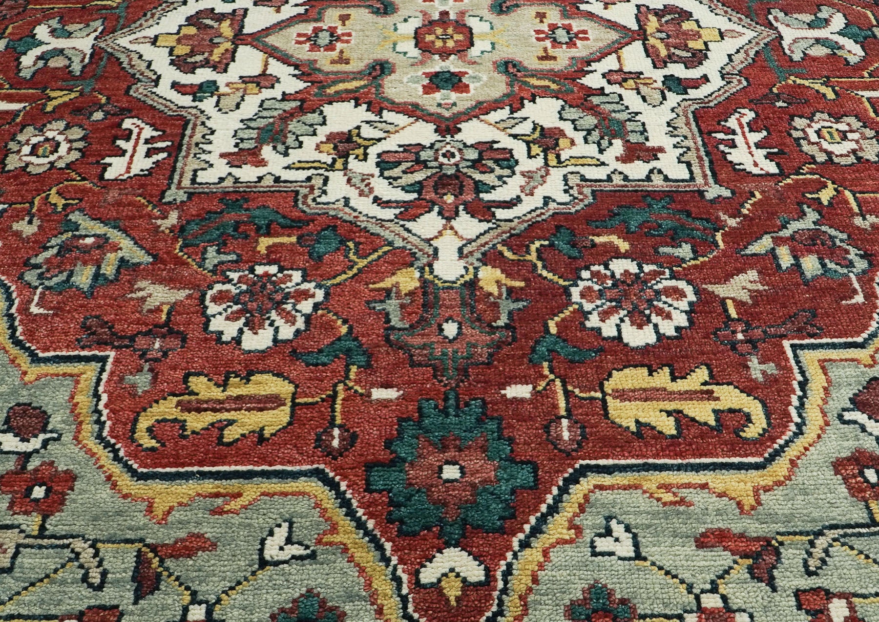 10x14 Rust, Mint, Ivory Color Hand Knotted Oushak Wool  Oriental Rug