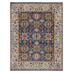 8x10 Navy, Gray, Biege Color Hand Knotted Oushak Wool Arts & Crafts Oriental Rug