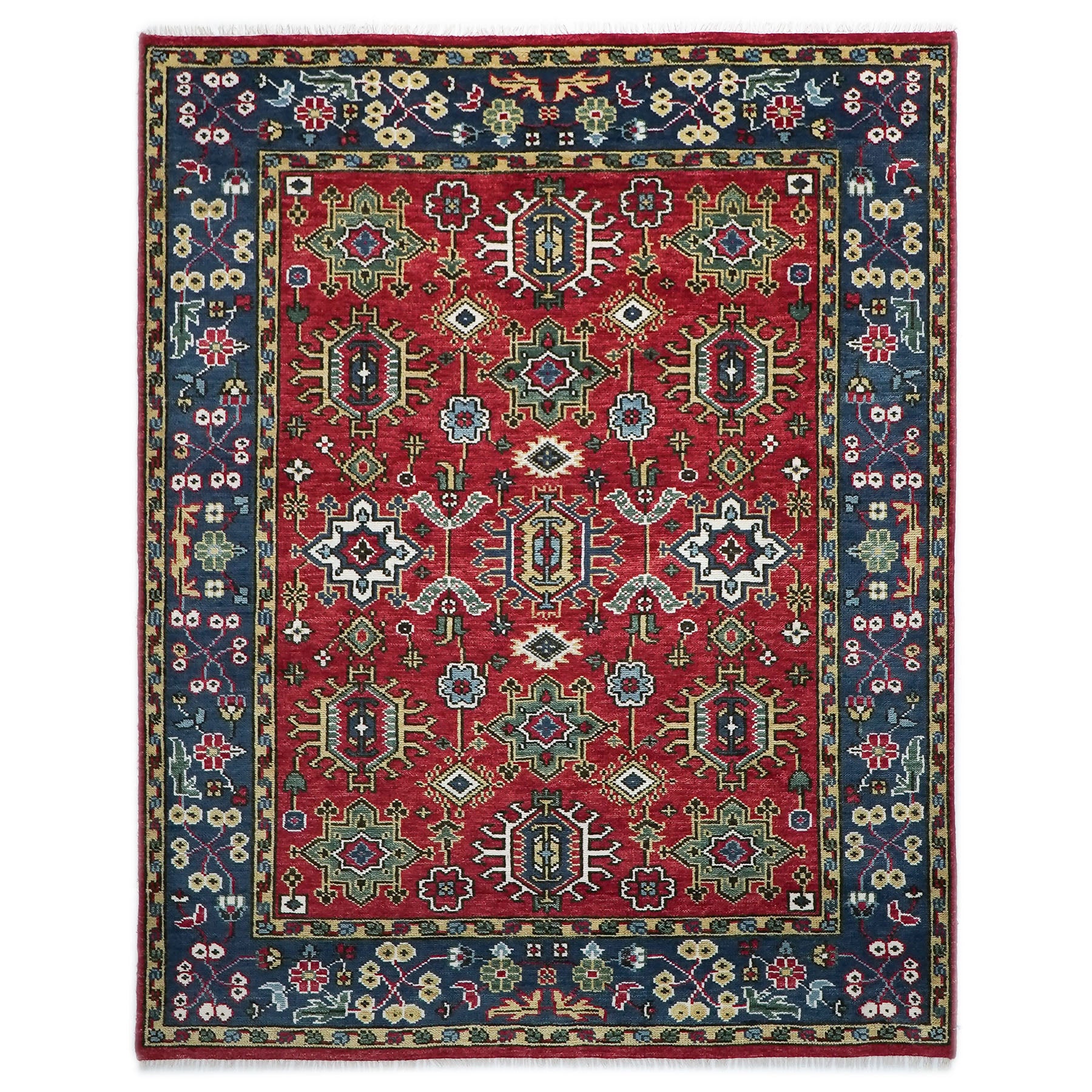 8x10 Red, Navy, Gold Color Hand Knotted Oushak Wool Arts & Crafts Oriental Rug