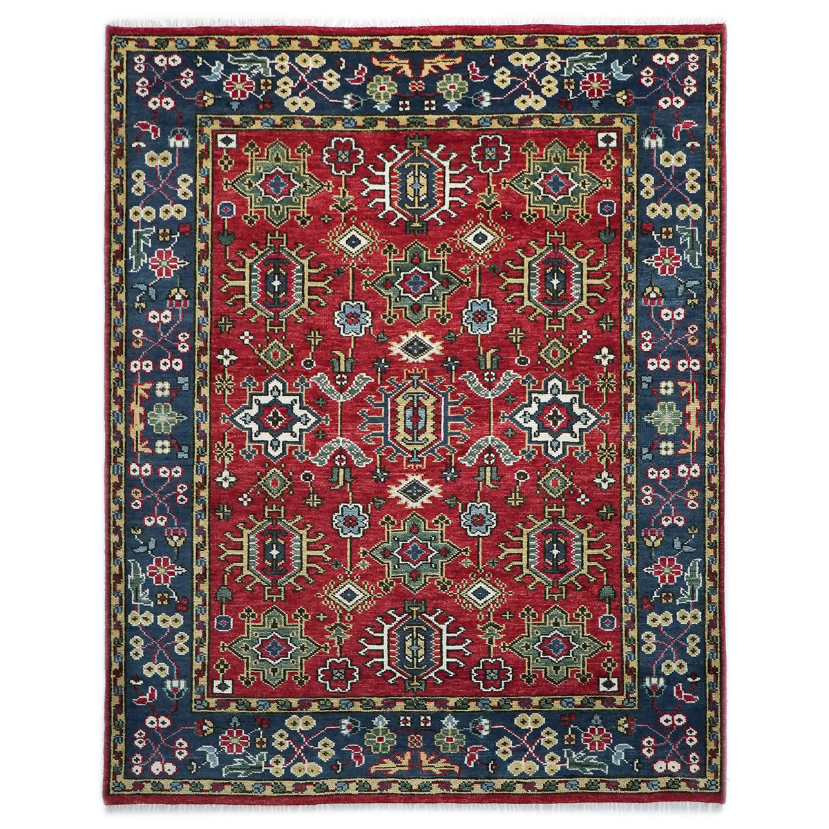 8x10 Red, Navy, Gold Color Hand Knotted Oushak Wool Arts & Crafts Oriental Rug