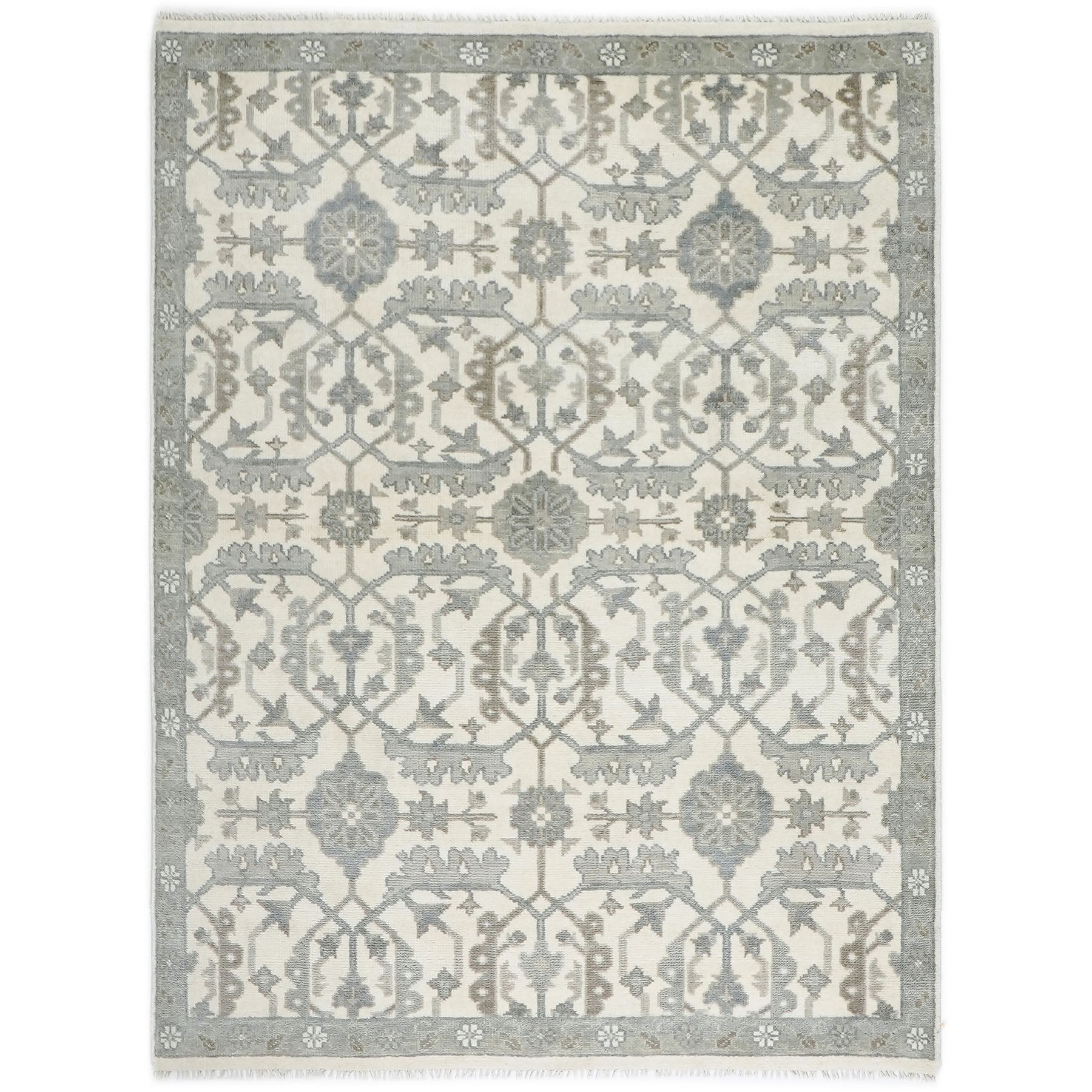 8x10 Ivory, Gray, Beige Color Hand Knotted Oushak Wool Transitional Oriental Rug