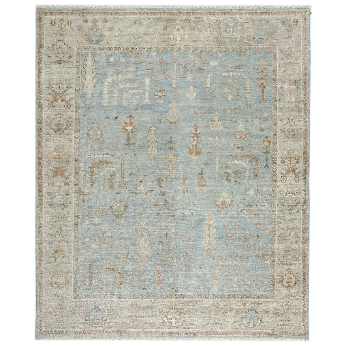 8x10 Blue, Beige, Taupe Color Hand Knotted Oushak Wool Transitional Oriental Rug
