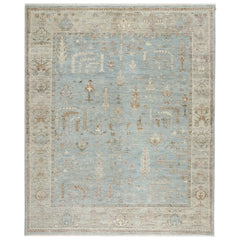 8x10 Blue, Beige, Taupe Color Hand Knotted Oushak Wool Transitional Oriental Rug