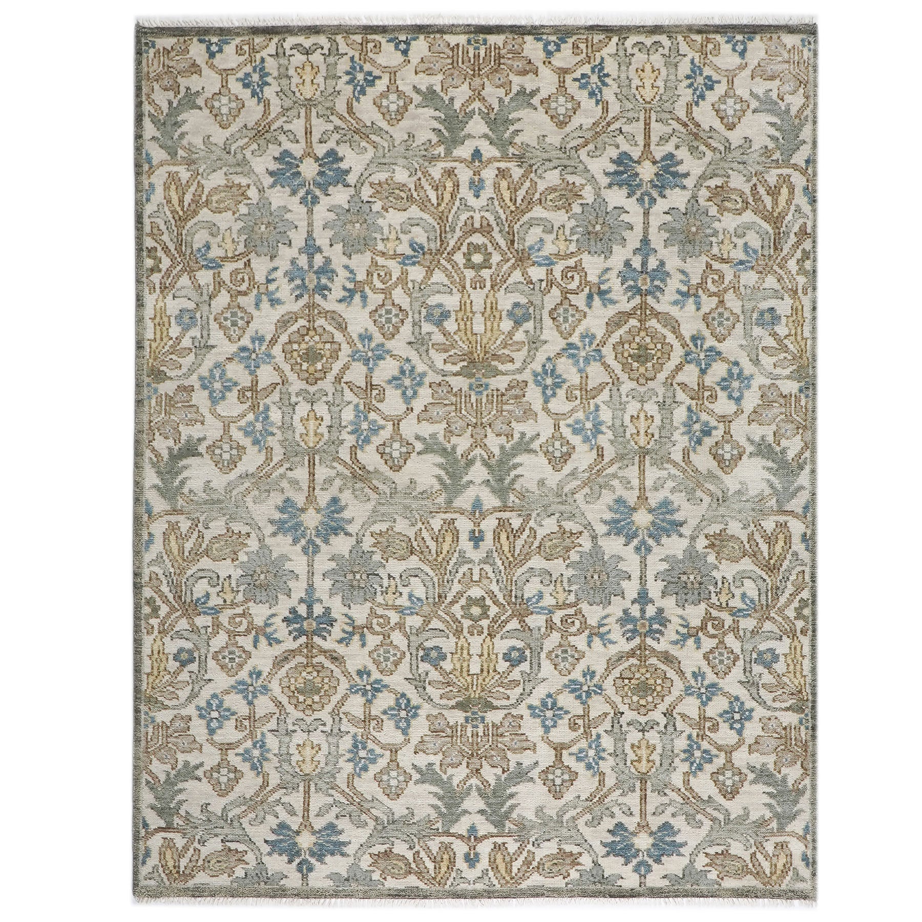 8x10 Beige, Blue, Gray Color Hand Knotted Oushak Wool Transitional Oriental Rug