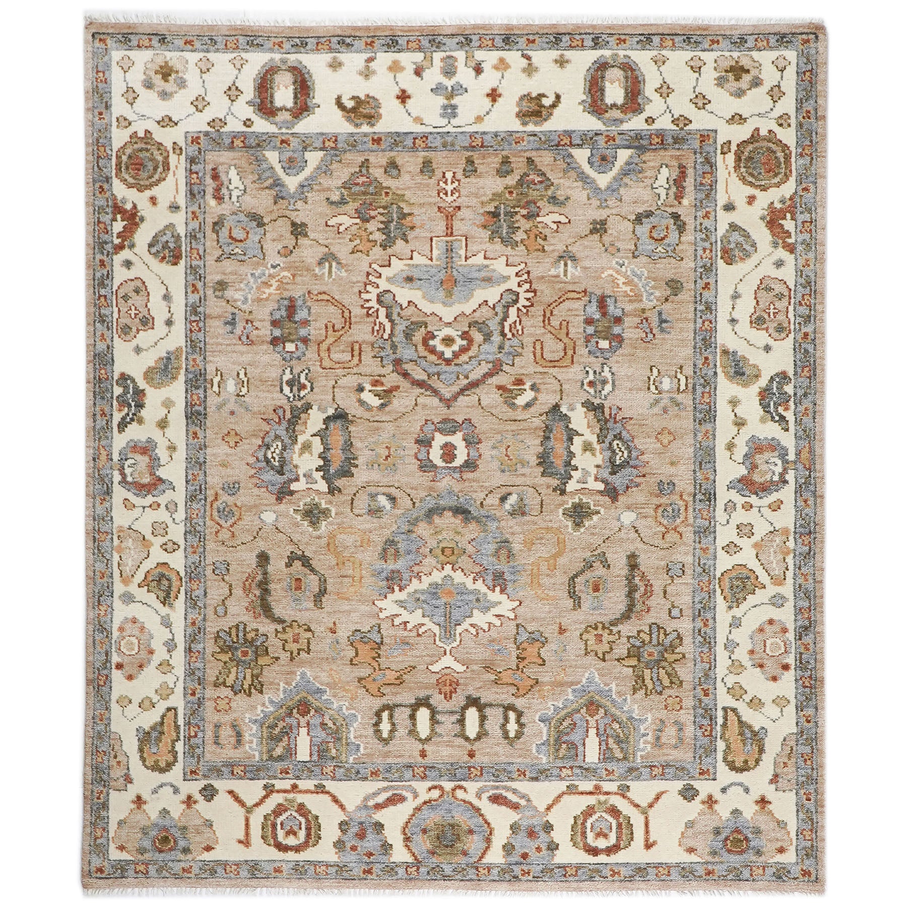 8x10 Mocha, Ivory, Gray Color Hand Knotted Oushak Wool Arts & Crafts Oriental Rug