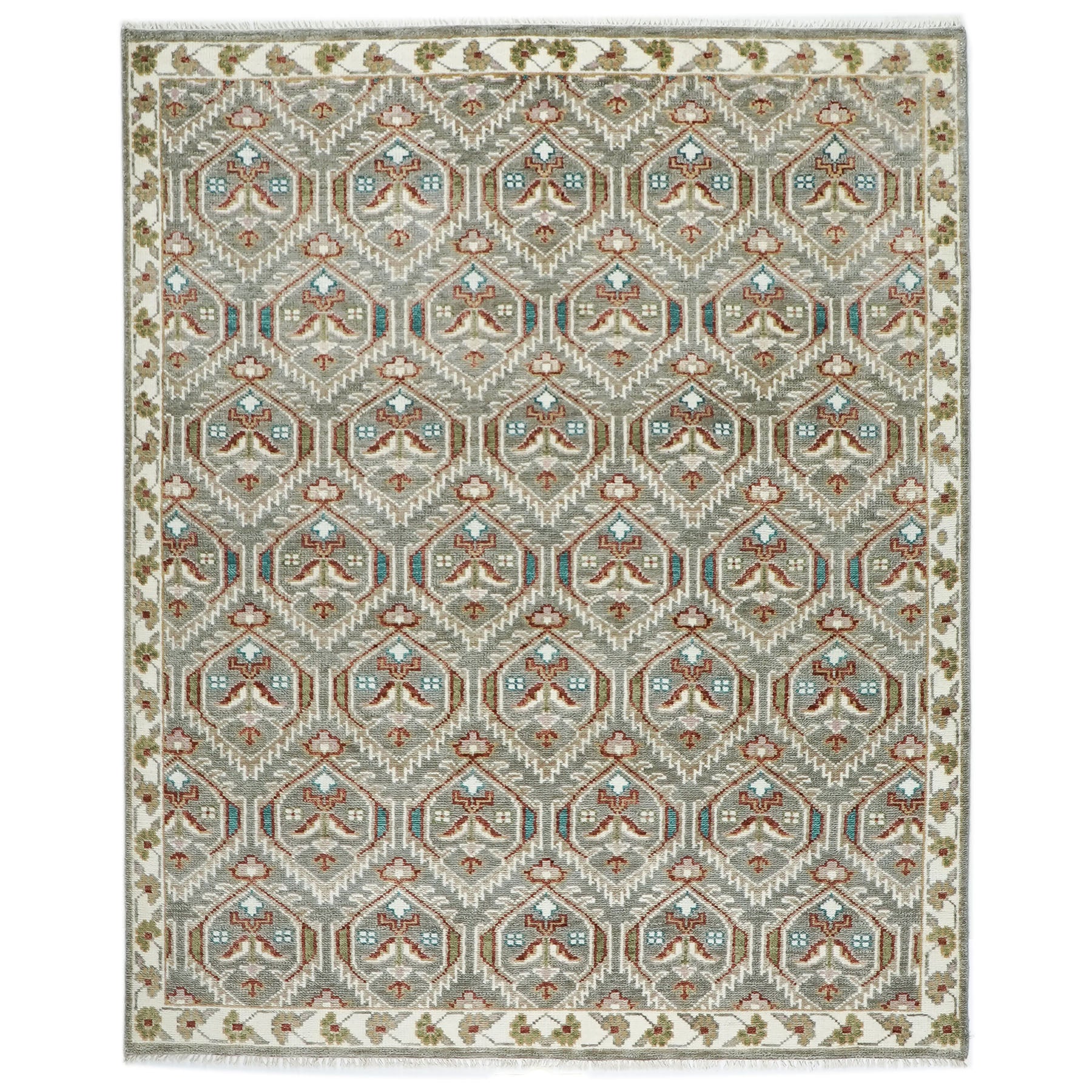8x10 Gray, Ivory, Rust Color Hand Knotted Oushak Wool Transitional Oriental Rug