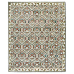 8x10 Gray, Ivory, Rust Color Hand Knotted Oushak Wool Transitional Oriental Rug