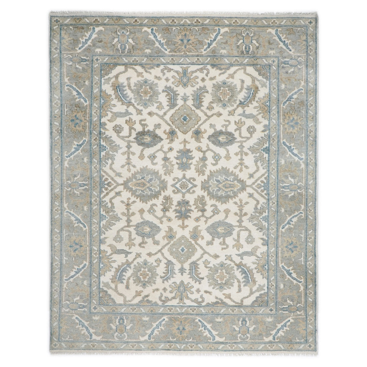 8x10 Ivory, Gray, Taupe Color Hand Knotted Oushak Wool Traditional Oriental Rug
