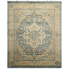 8x10 Blue, Beige, Gold Color Hand Knotted Oushak Wool Traditional Oriental Rug