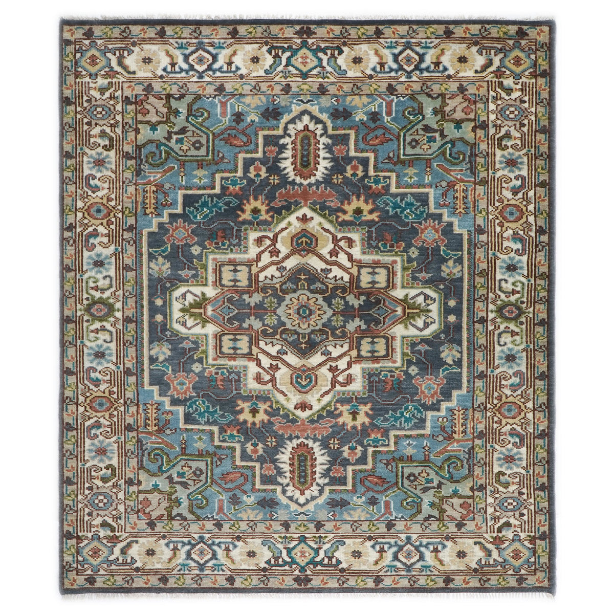 8x10 Blue, Ivory, Aqua Color Hand Knotted Oushak Wool Traditional Oriental Rug