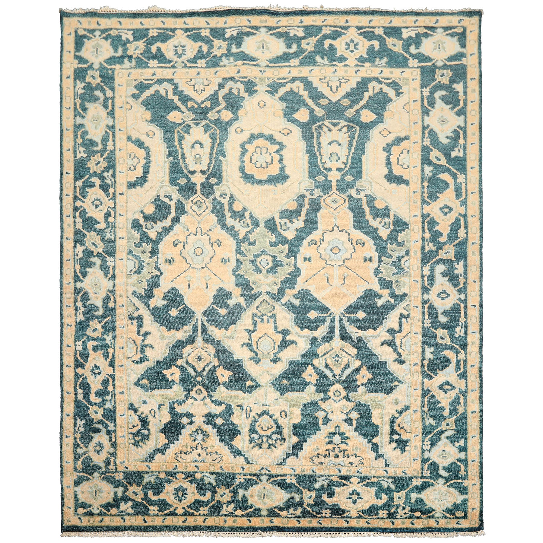 Teal, Ivory 7'10'' x 10'4'' Oushak Traditional Hand Knotted Wool Oriental Area Rug