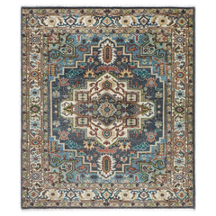 8x10 Blue, Ivory, Aqua Color Hand Knotted Oushak Wool Traditional Oriental Rug