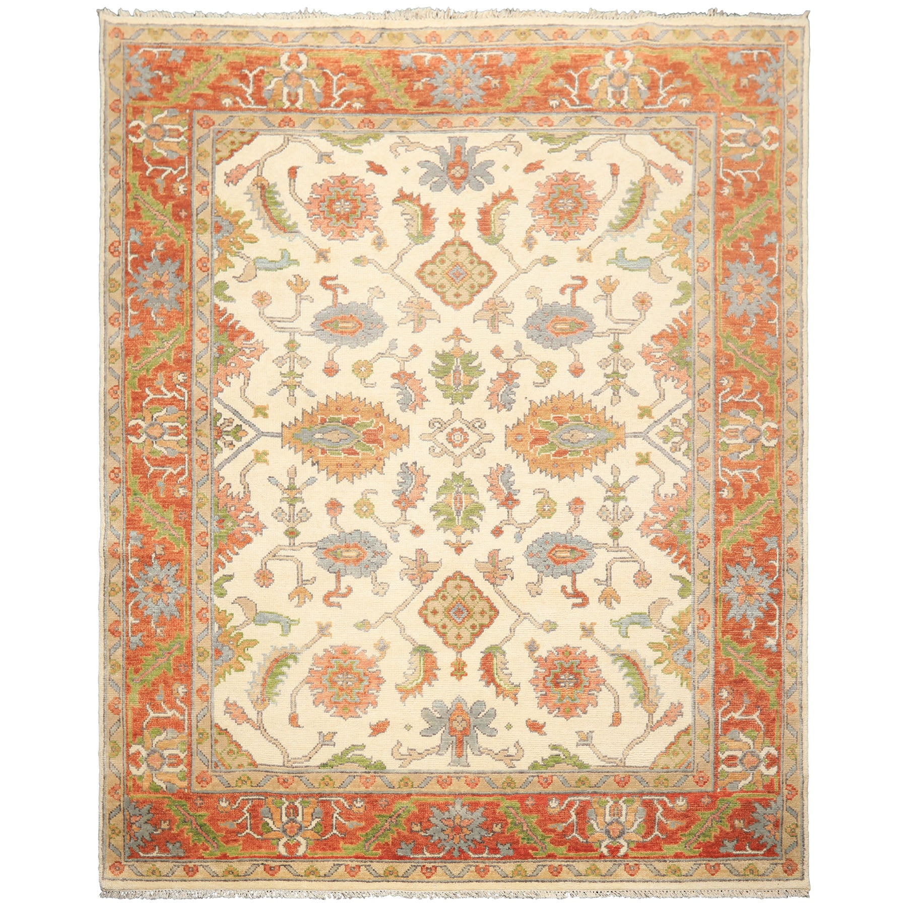 Ivory, Burnt Orange 7'10'' x 9'11'' Oushak Traditional Hand Knotted Wool Oriental Area Rug