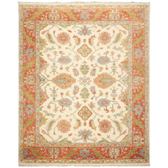 Ivory, Burnt Orange 7'10'' x 9'11'' Oushak Traditional Hand Knotted Wool Oriental Area Rug