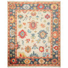 Beige, Gray 7'11'' x 9'11'' Oushak Traditional Hand Knotted Wool Oriental Area Rug