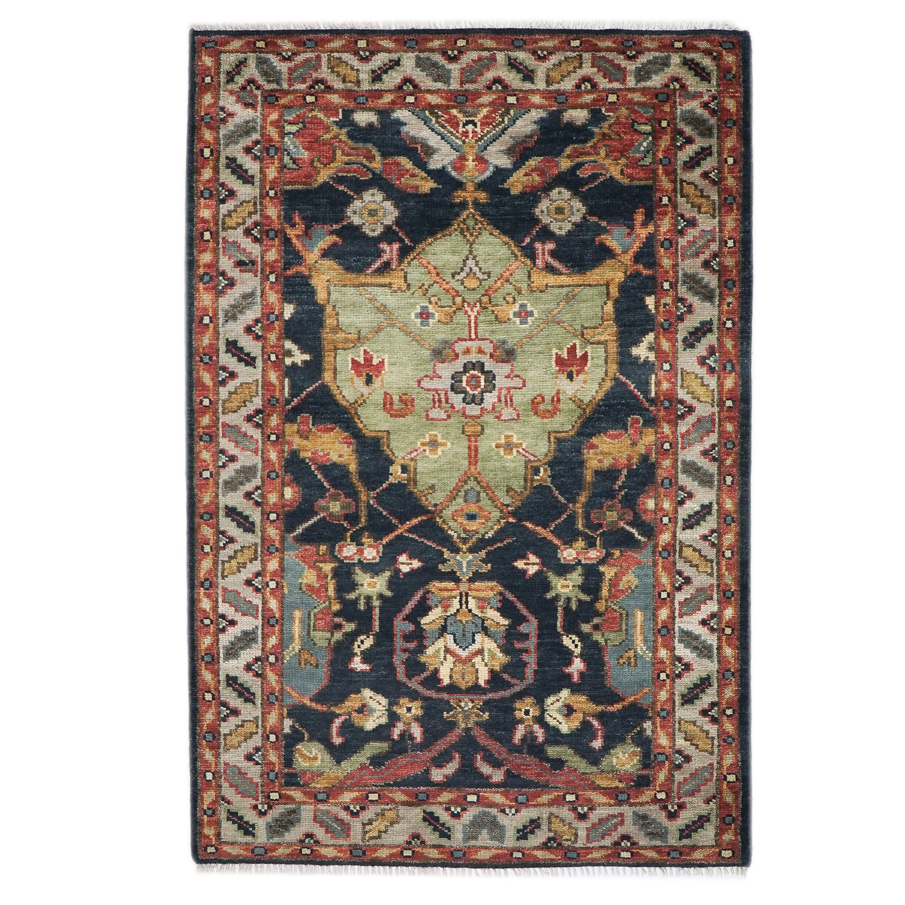 5x8 Blue, Lime, Beige Color Hand Knotted Oushak Wool Arts & Crafts Oriental Rug