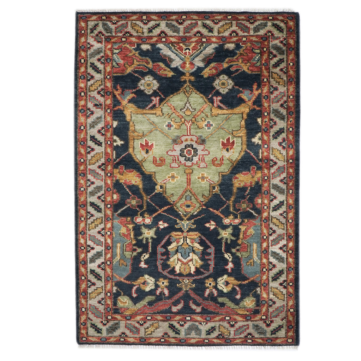 5x8 Blue, Lime, Beige Color Hand Knotted Oushak Wool Arts & Crafts Oriental Rug