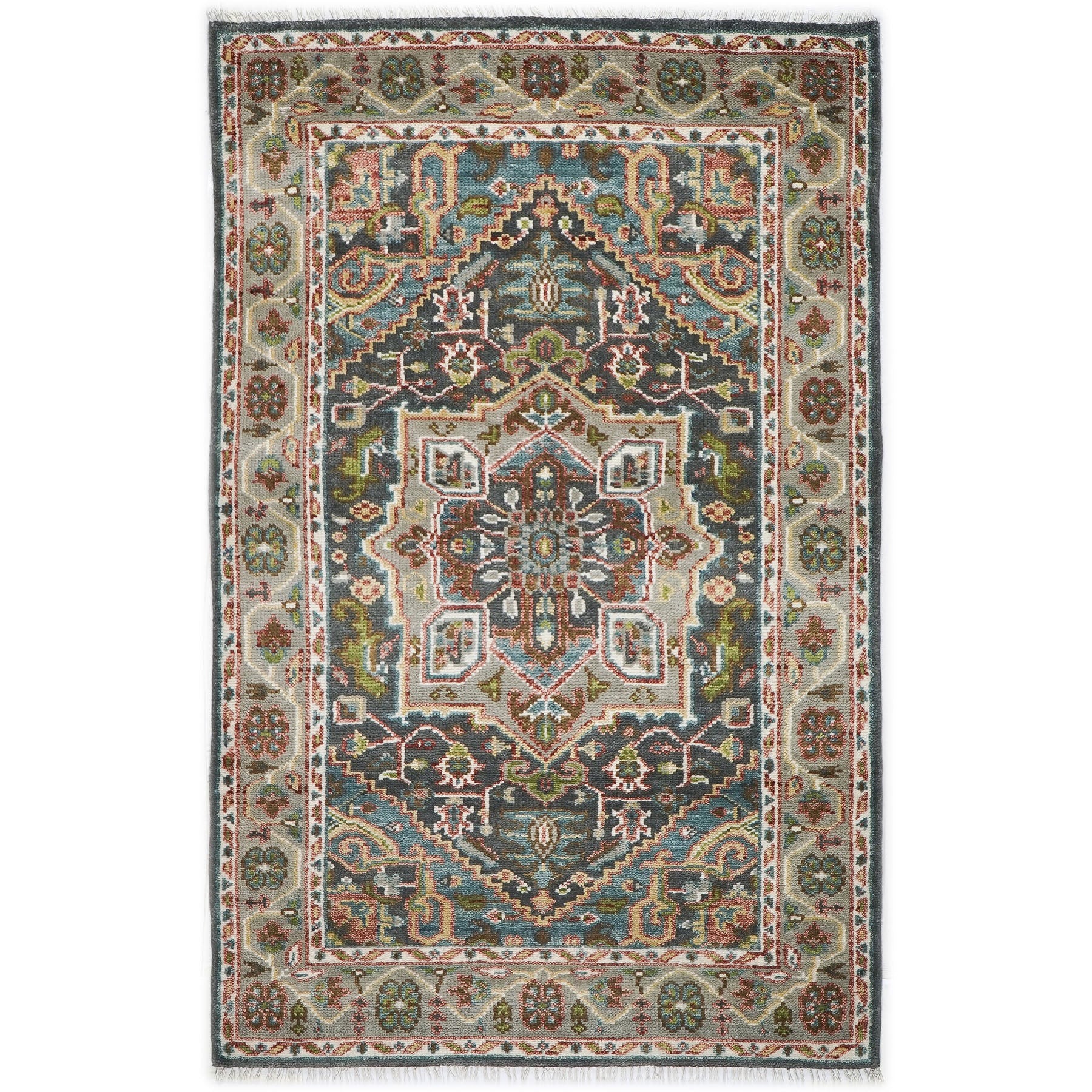 5x8 Gray, Aqua, Slate Color Hand Knotted Oushak Wool Traditional Oriental Rug