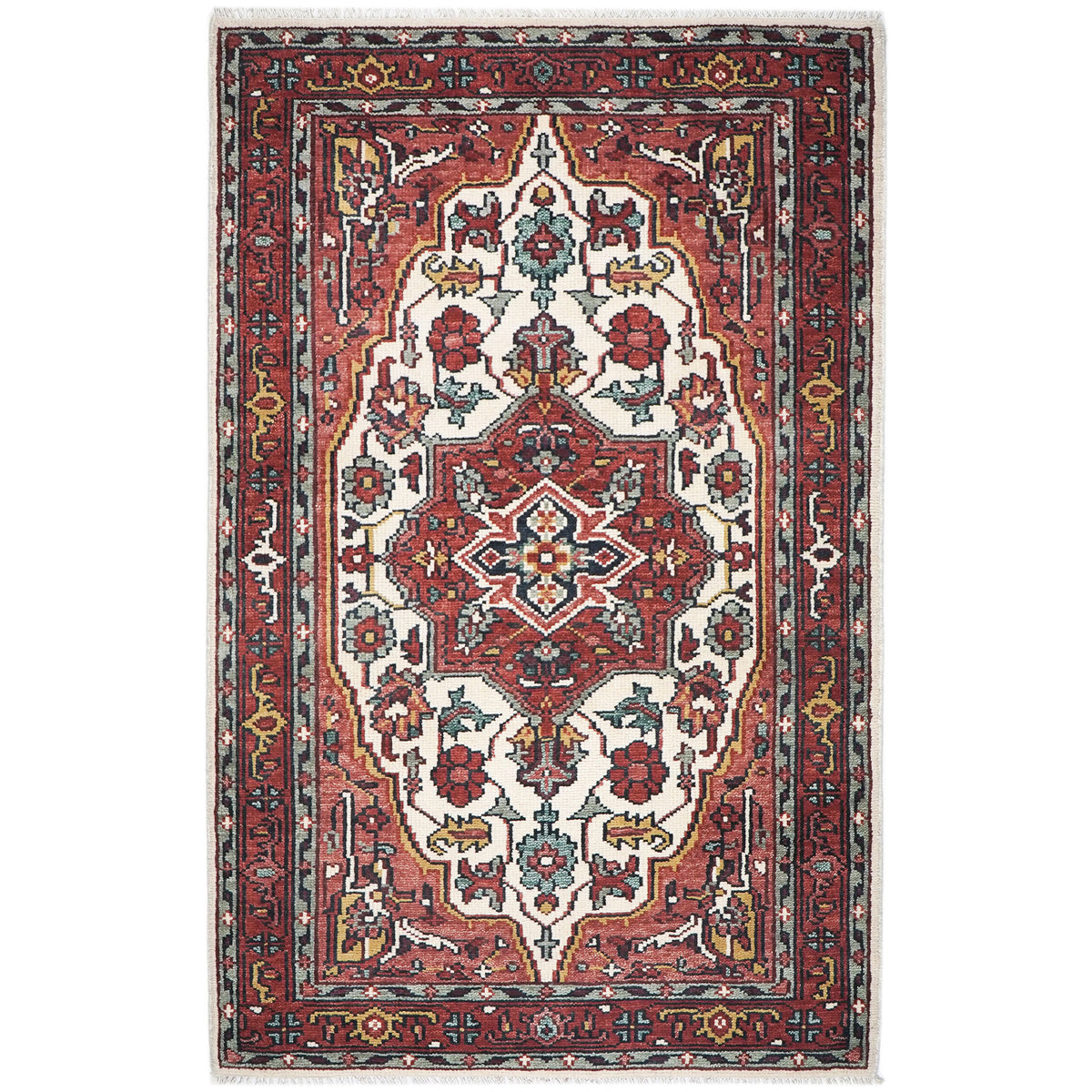 5x8 Rust, Ivory, Blush Color Hand Knotted Oushak Wool Traditional Oriental Rug