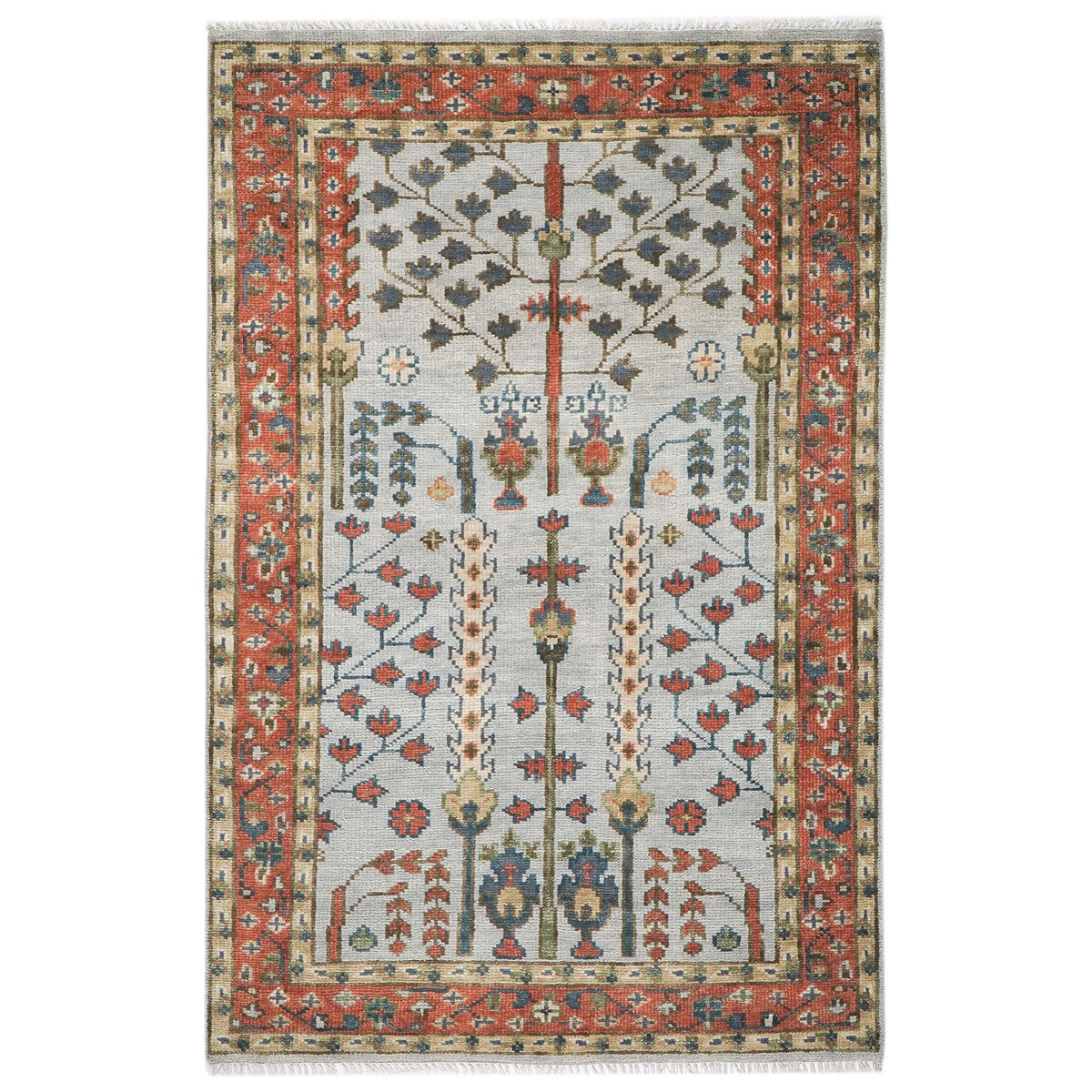 5x8 Gray, Blue, Burnt Orange Go Color Hand Knotted Oushak Wool Transitional Oriental Rug