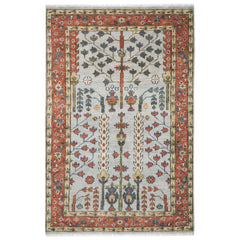 5x8 Gray, Blue, Burnt Orange Go Color Hand Knotted Oushak Wool Transitional Oriental Rug