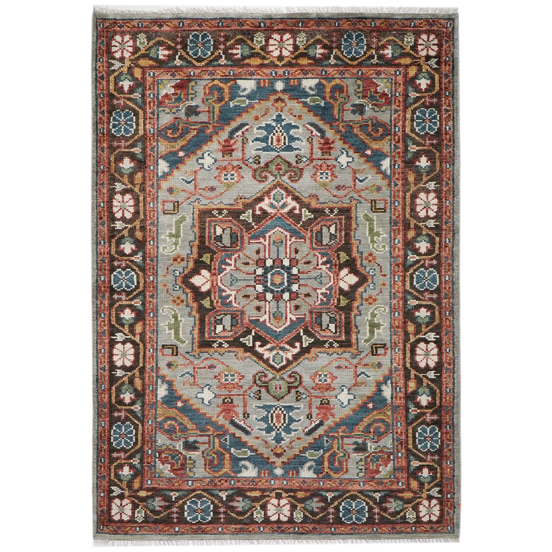 5x8 Mint, Teal, Brown Color Hand Knotted Oushak Wool Traditional Oriental Rug