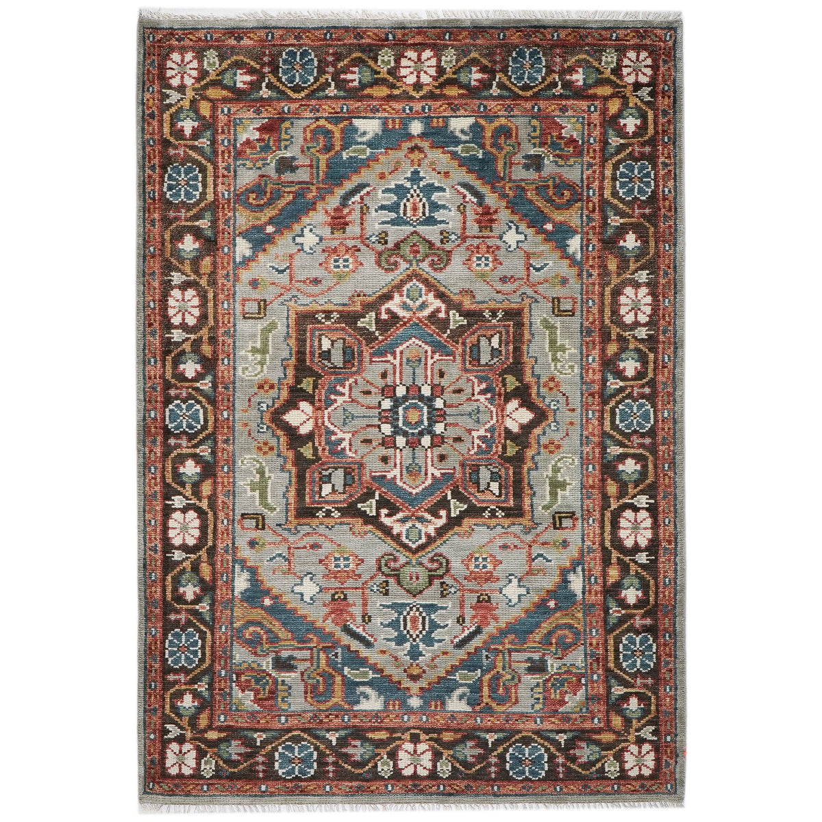 5x8 Mint, Teal, Brown Color Hand Knotted Oushak Wool Traditional Oriental Rug