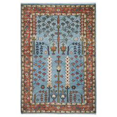 5x8 Blue, Burnt Orange, Ivory Color Hand Knotted Oushak Wool Transitional Oriental Rug
