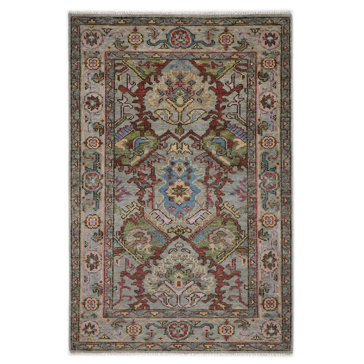 5x8 Moss, Gray, Rust Color Hand Knotted Oushak Wool Arts & Crafts Oriental Rug