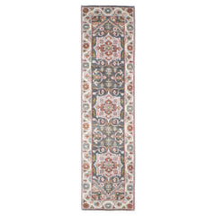 Runner Gray, Slate, Ivory Color Hand Knotted Oushak Wool Transitional Oriental Rug