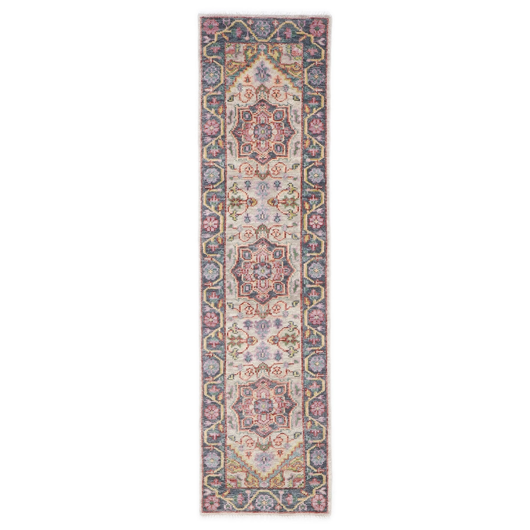 Runner Beige, Slate, Gold Color Hand Knotted Oushak Wool Traditional Oriental Rug