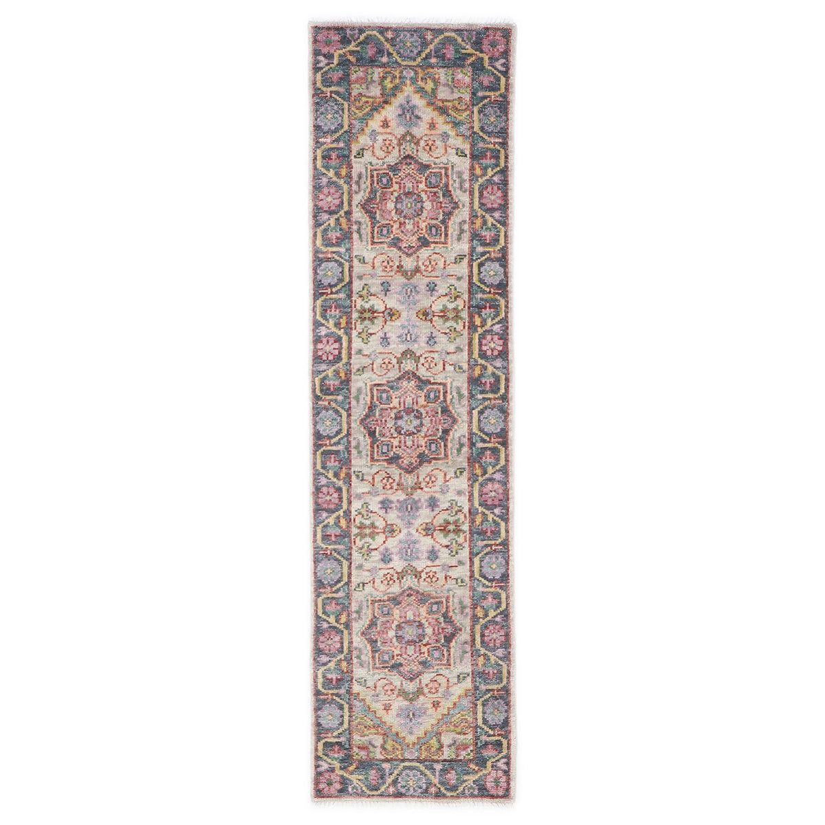 Runner Beige, Slate, Gold Color Hand Knotted Oushak Wool Traditional Oriental Rug
