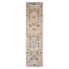 Runner Gray, Blush, Aqua Color Hand Knotted Oushak Wool Traditional Oriental Rug