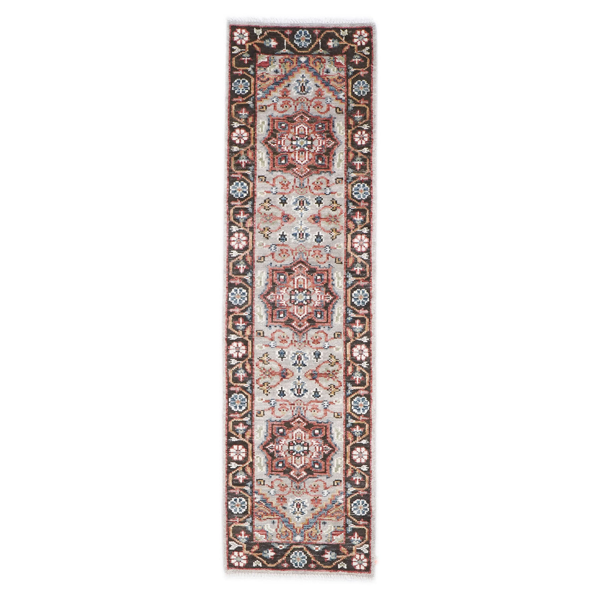 Runner Gray, Rust, Ivory Color Hand Knotted Oushak Wool Traditional Oriental Rug