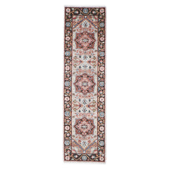 Runner Gray, Rust, Ivory Color Hand Knotted Oushak Wool Traditional Oriental Rug