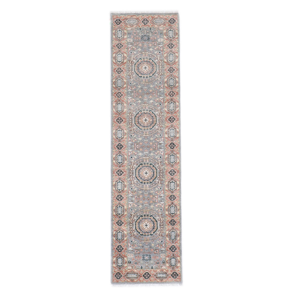 Runner Gray, Blush, Tan Color Hand Knotted Oushak Wool Traditional Oriental Rug