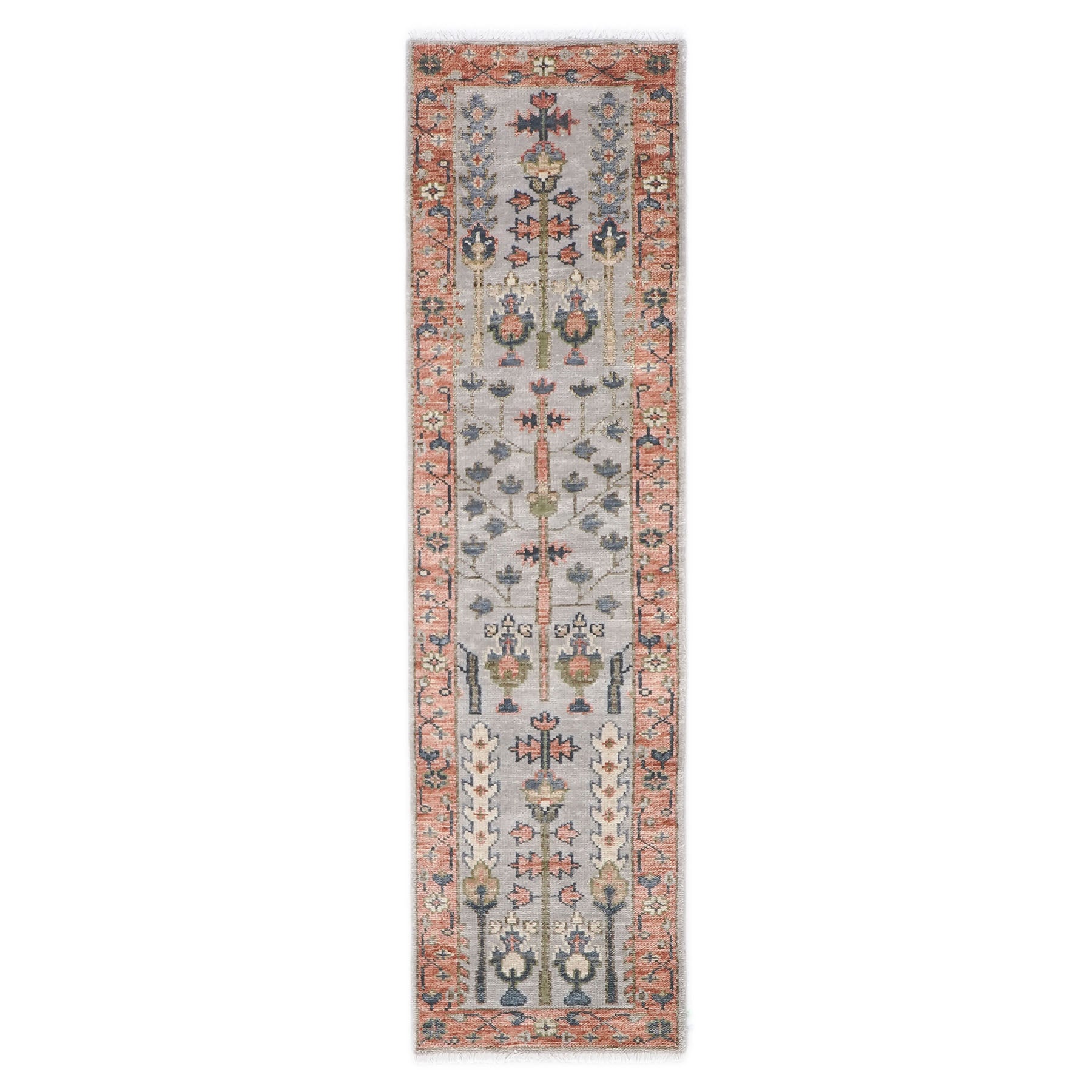 Runner Gray, Blush, Slate Color Hand Knotted Oushak Wool Transitional Oriental Rug