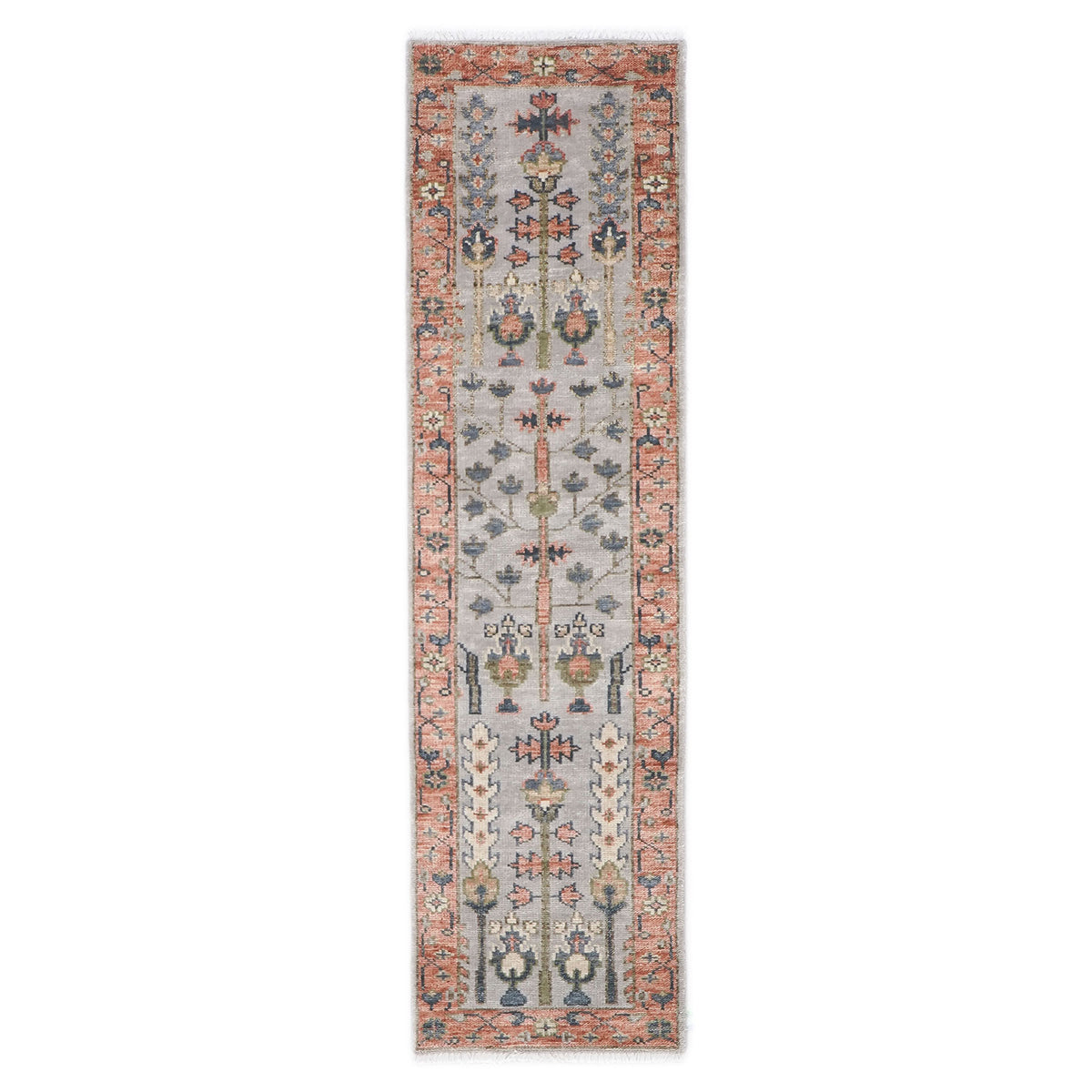 Runner Gray, Blush, Slate Color Hand Knotted Oushak Wool Transitional Oriental Rug