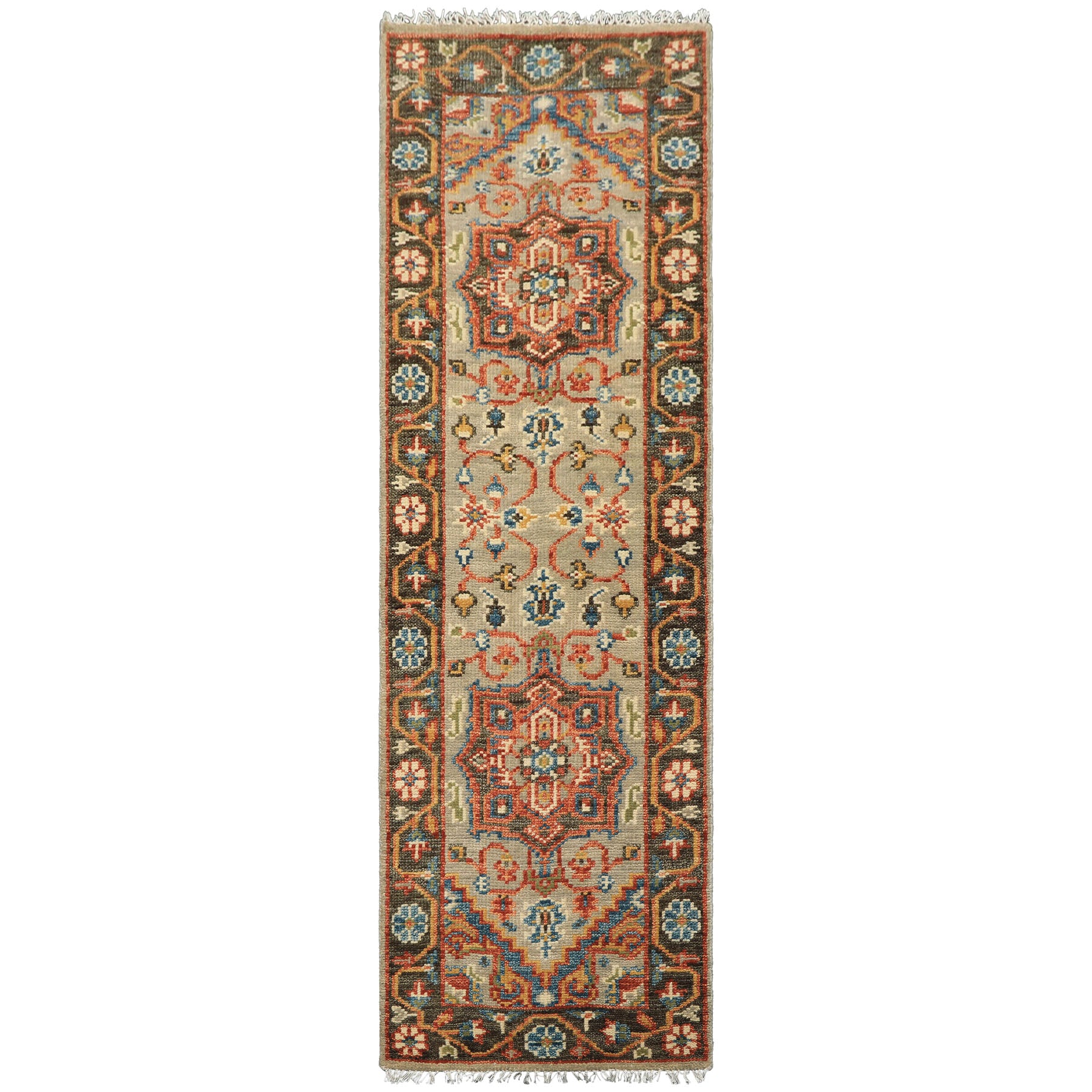 Runner Mint, Green, Aqua Color Hand Knotted Oushak Wool Traditional Oriental Rug