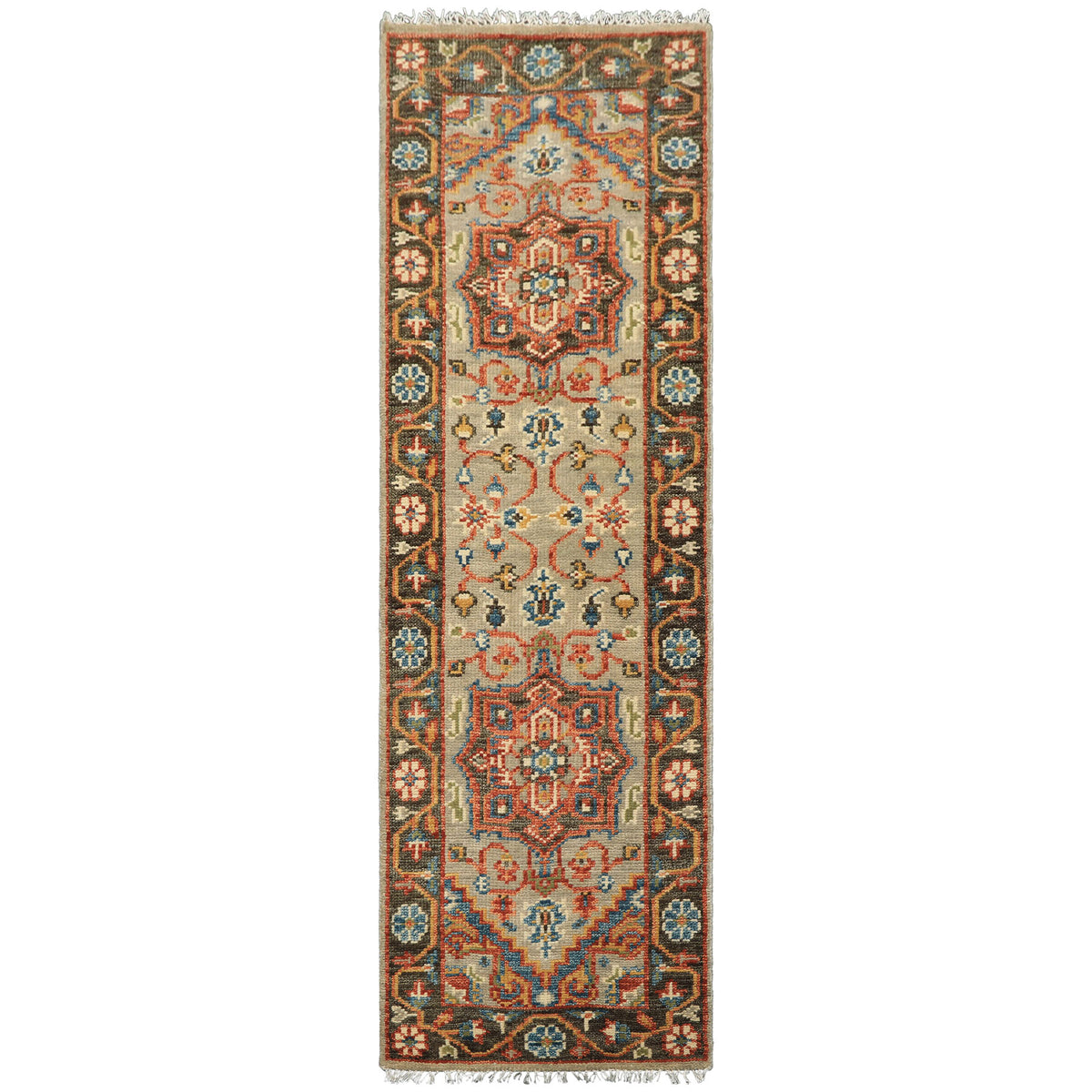 Runner Mint, Green, Aqua Color Hand Knotted Oushak Wool Traditional Oriental Rug