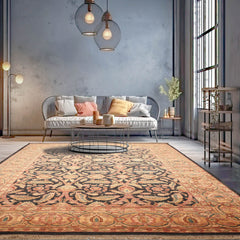 9x12 Gold, Gold, Aqua Color Hand Knotted Floral 100% Wool Traditional-Persian/Oriental Oriental Rug