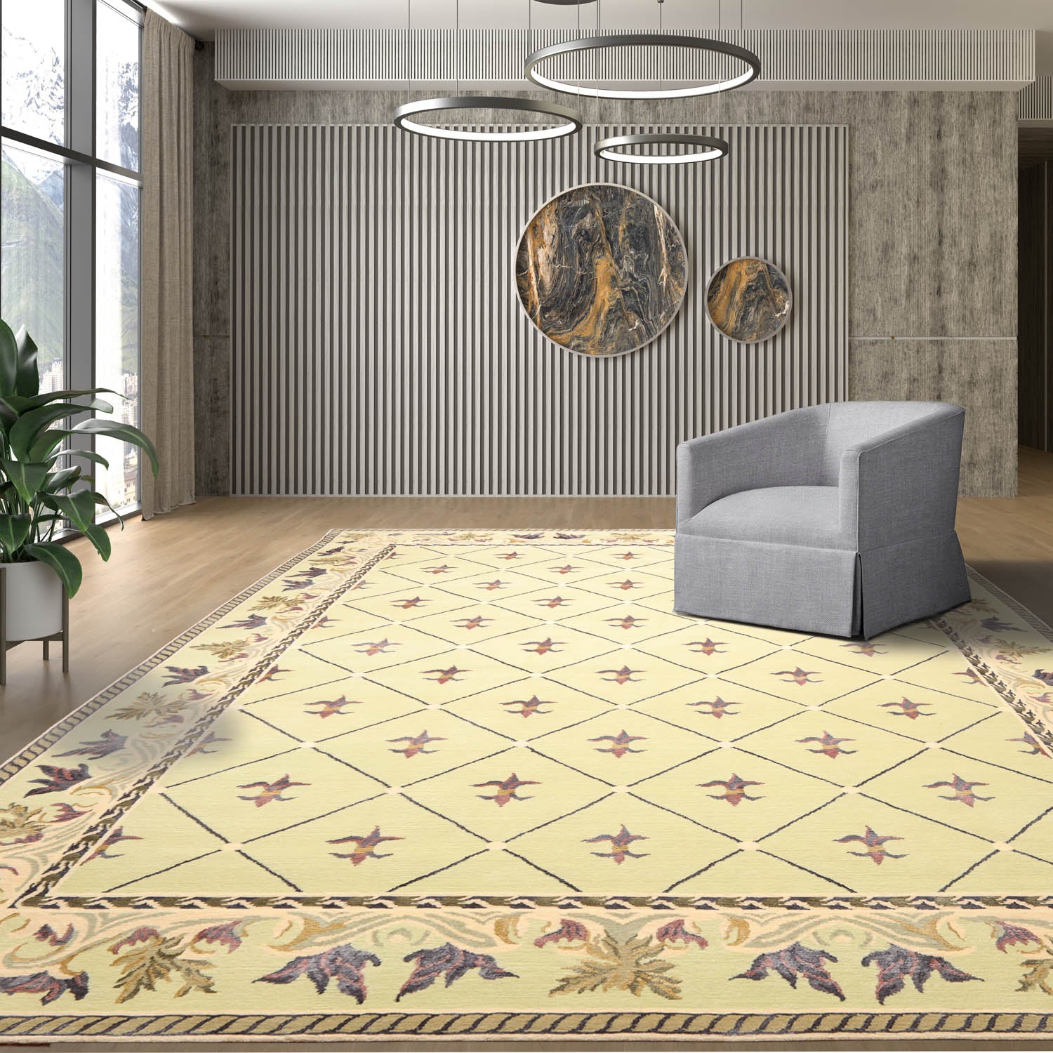 8x10 Pistachio, Ivory, Indigo Color Hand Knotted All-Over Wool & Silk Traditional-Persian/Oriental Oriental Rug