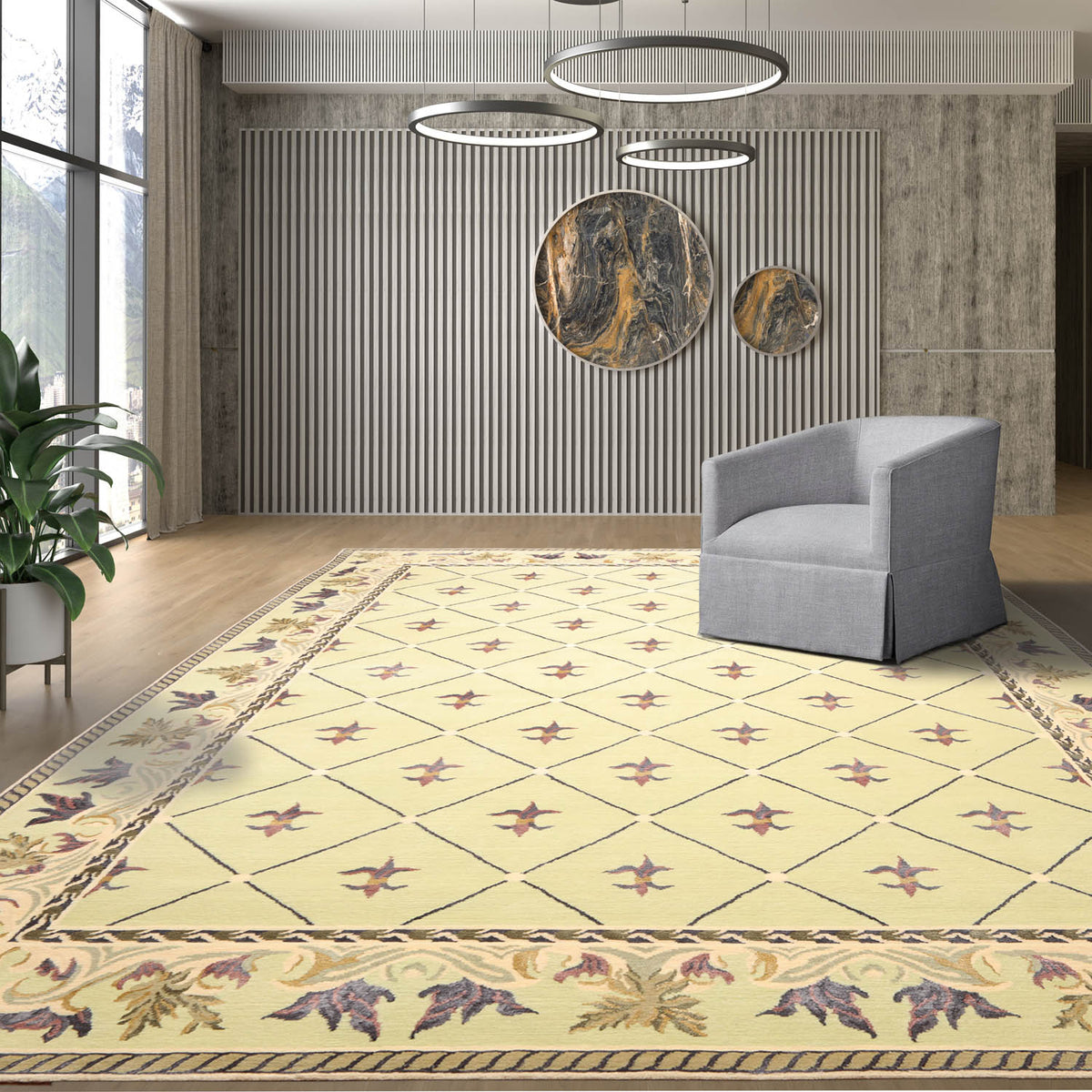 8x10 Pistachio, Ivory, Indigo Color Hand Knotted All-Over Wool & Silk Traditional-Persian/Oriental Oriental Rug