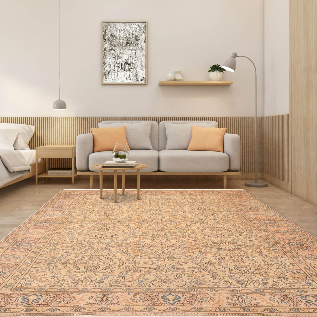 6x9 Beige, Tan, Brown Color Hand Knotted All-Over 100% Wool Traditional Oriental Rug