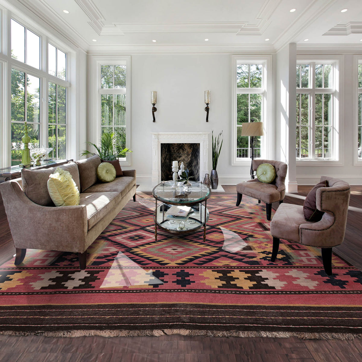 Palace Rose, Chocolate, Gold Color Hand Knotted All-Over 100% Wool Traditional-Persian/Oriental Oriental Rug