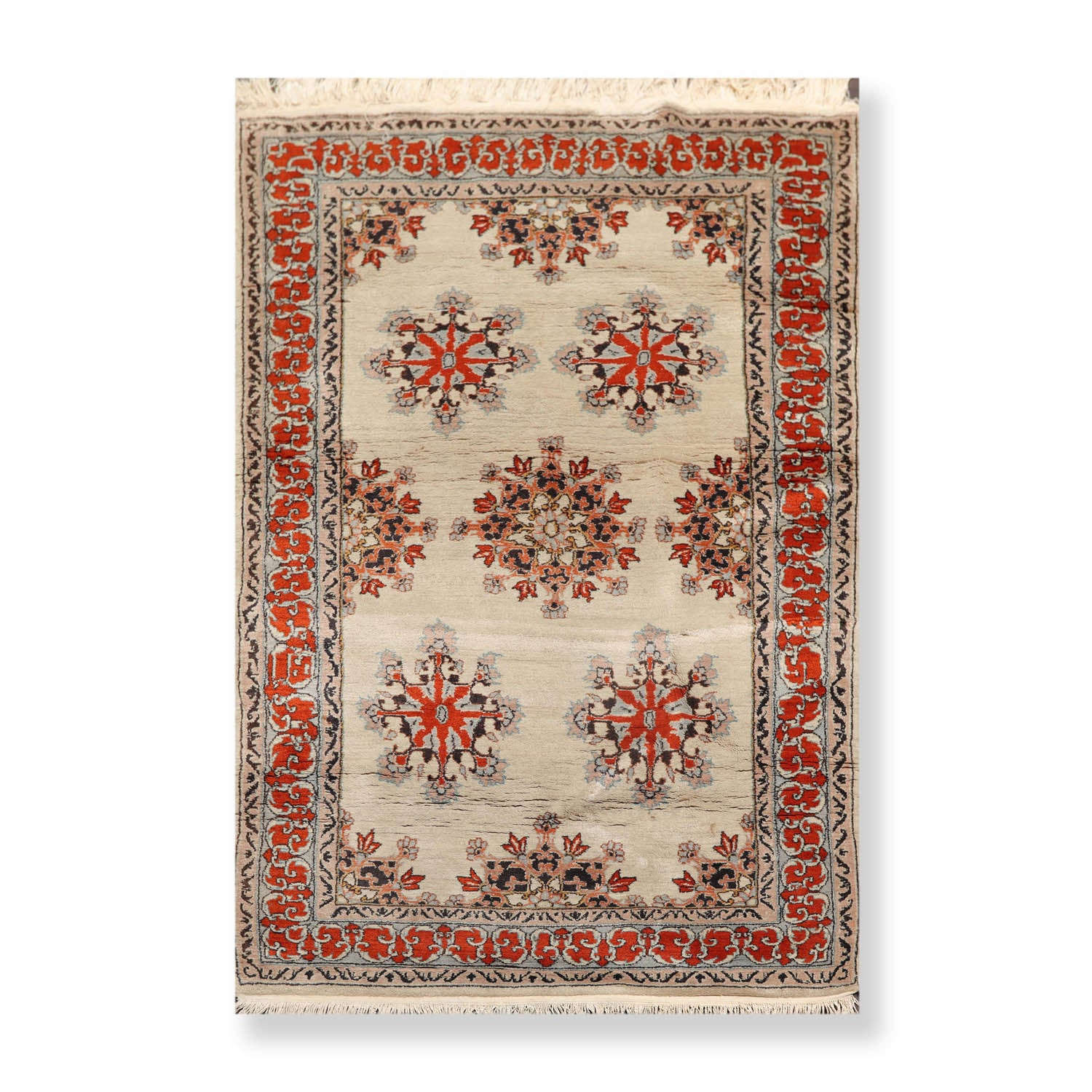 4x6 Mint, Burnt Orange, Charcoal Color Hand Knotted Floral 100% Wool Traditional-Persian/Oriental Oriental Rug