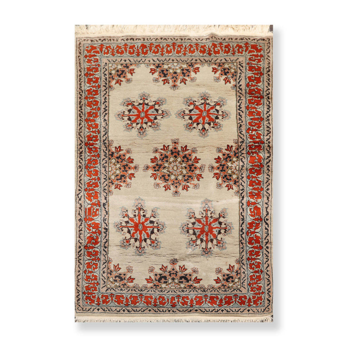 4x6 Mint, Burnt Orange, Charcoal Color Hand Knotted Floral 100% Wool Traditional-Persian/Oriental Oriental Rug